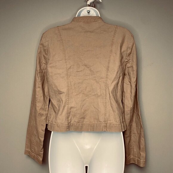 Ann Taylor LOFT Linen Crop Ruffle Full Zip Lightweight Tan Jacket Women's Size S - Picture 5 of 7